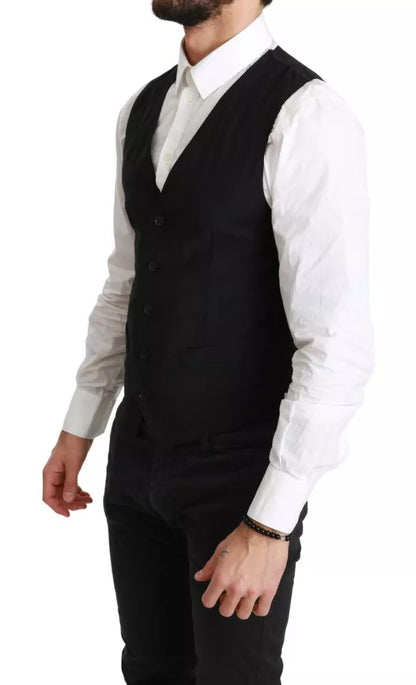 Black Solid STAFF Slim Fit Waistcoat Vest