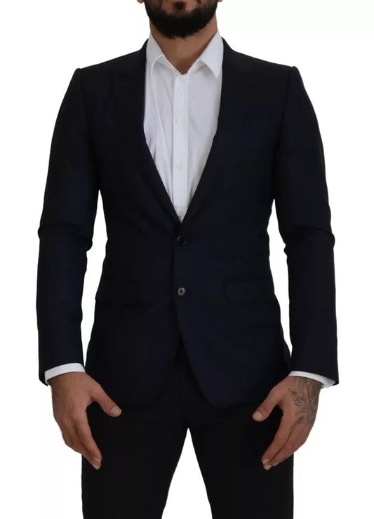 Blue Wool Single Breasted Coat Men Blazer