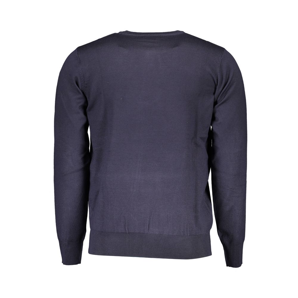 Equestrian Chic Blue Long-Sleeved Crew-Neck Sweater