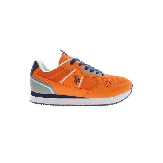 Orange Lace-Up Sports Sneakers with Logo Detail