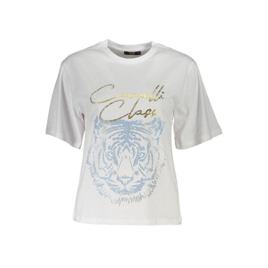 Chic White Printed Tee with Timeless Elegance