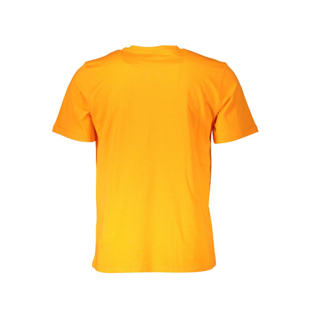 Vibrant Orange Cotton Tee with Logo Print