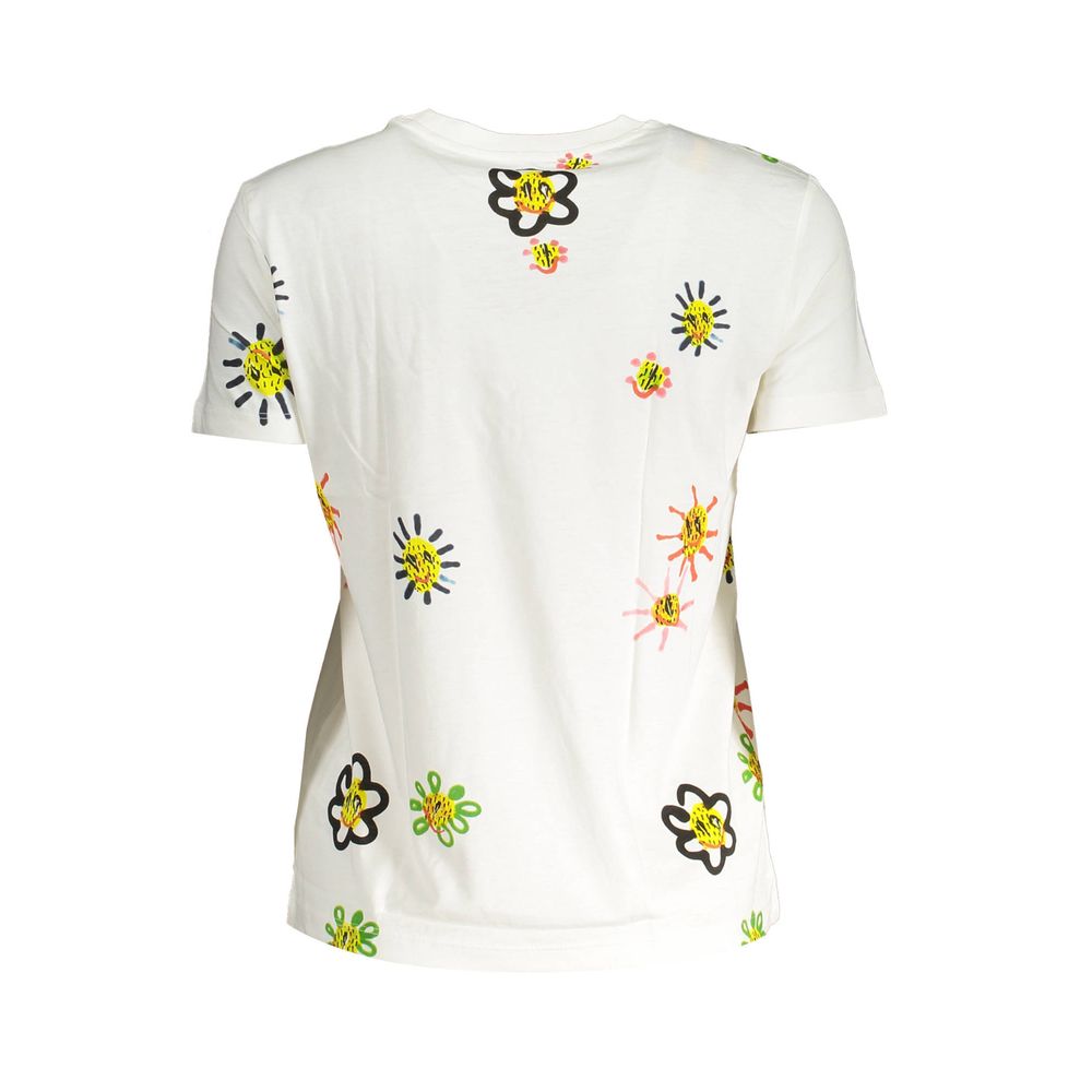 Chic Printed Round Neck Tee with Contrasting Details