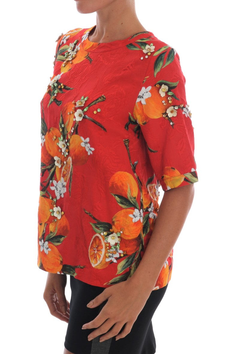 Embellished Crepe Blouse with Blossom Print