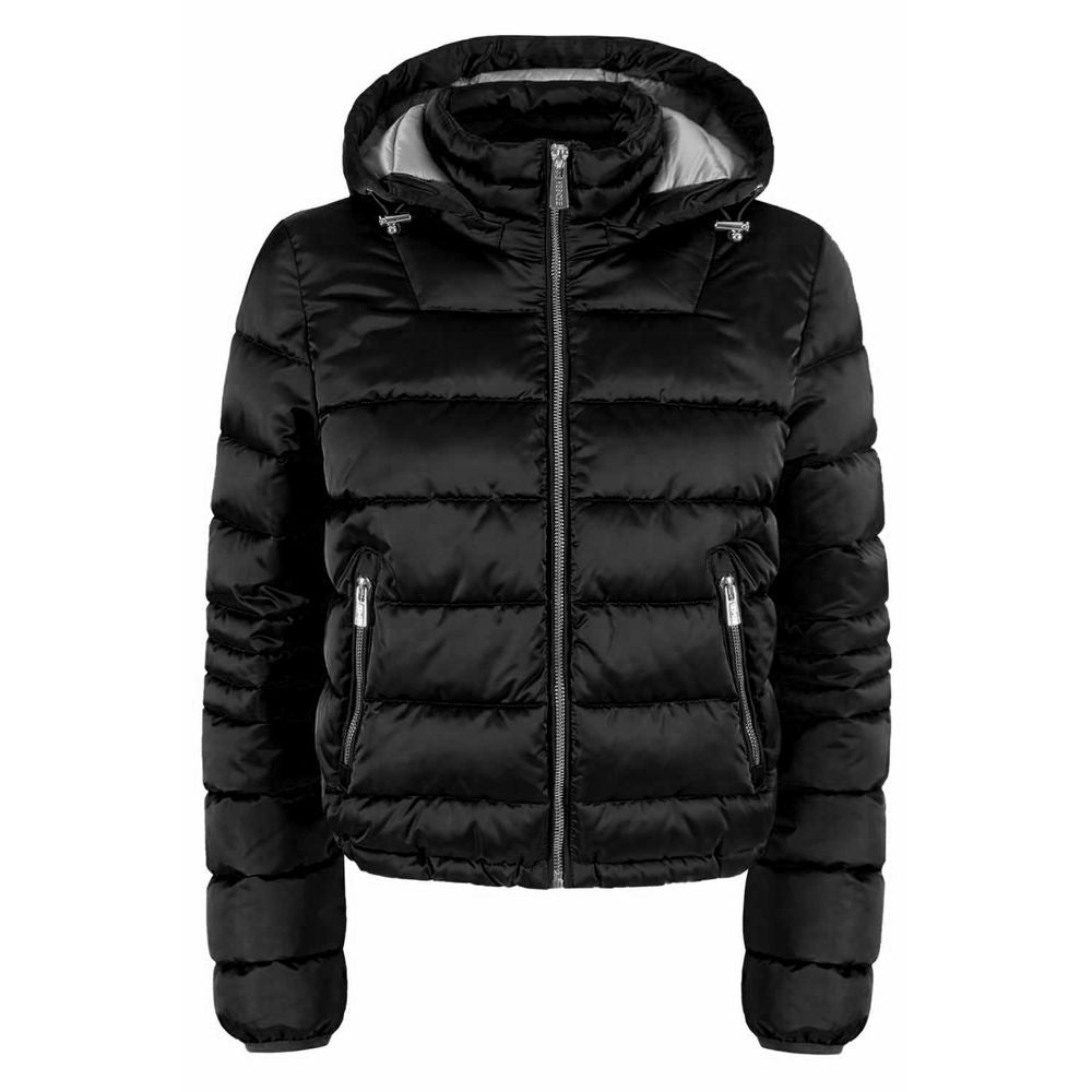 Chic Hooded Black Jacket with Logo Detail