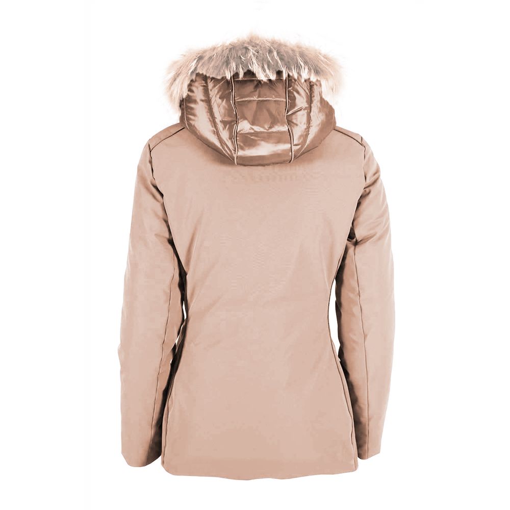 Chic Beige Down Jacket with Fur Hood