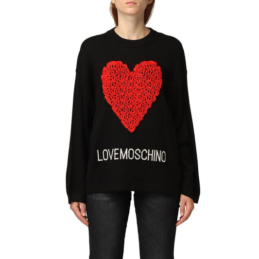 Embossed Heart Ruffle Wool Blend Sweater