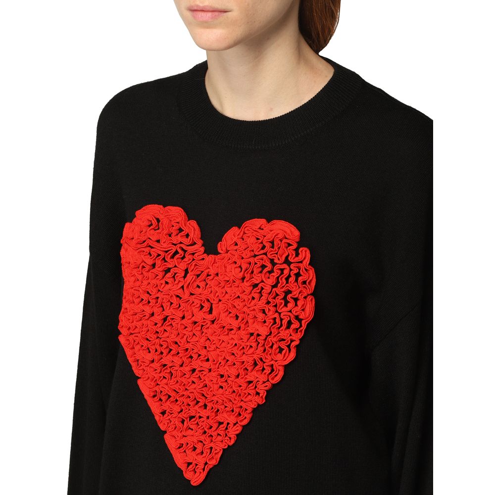 Embossed Heart Ruffle Wool Blend Sweater