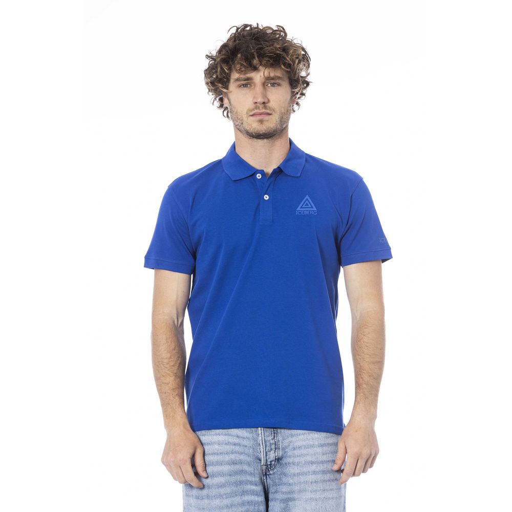 Blue Cotton Men Polo