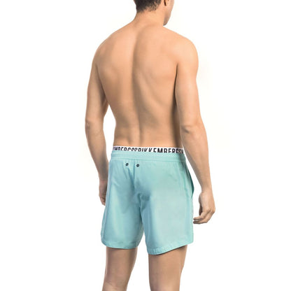 Light Blue Polyester Men Swim Short