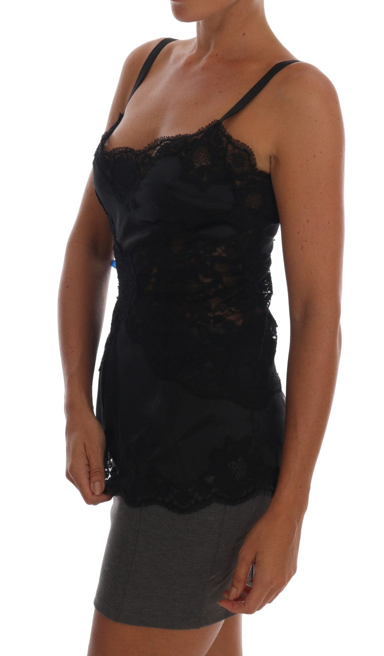 Silk Blend Black Lace Top Dressing Gown