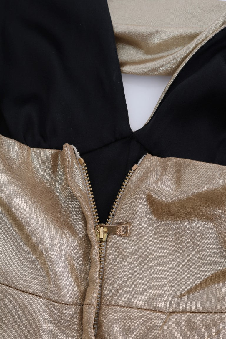 Gold and Black Silk Stretch Bodysuit Romper