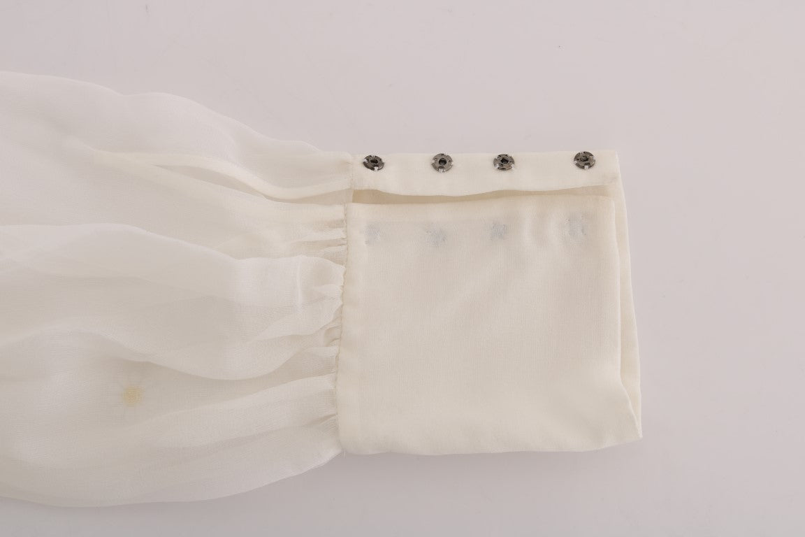 Elegant White Silk Daisy Blouse