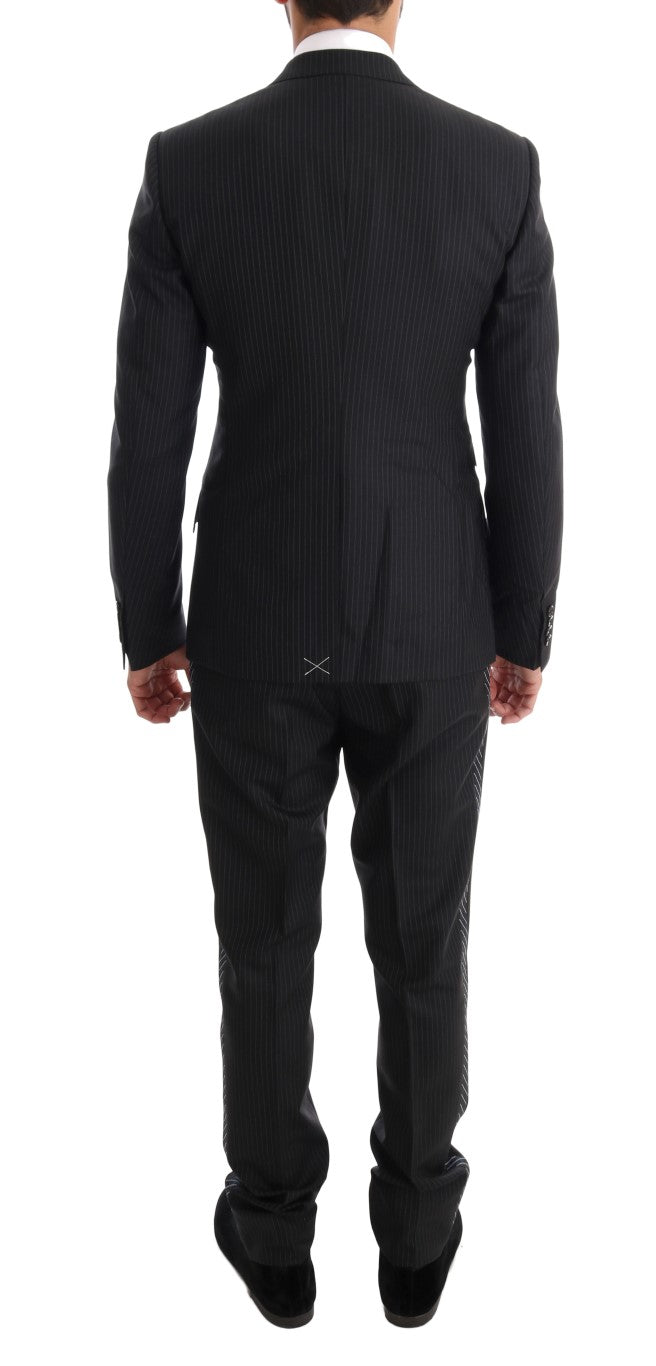 Elegant Gray Striped Wool Silk Men's 3-Piece Suit