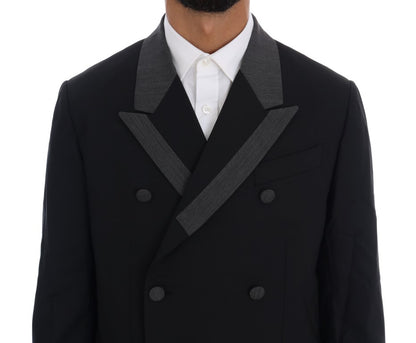 Elegant Black Double Breasted Wool Suit