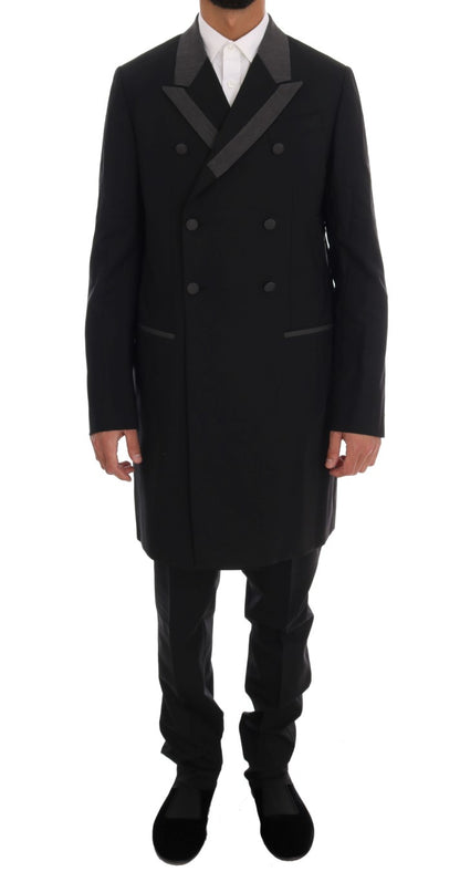 Elegant Black Double Breasted Wool Suit