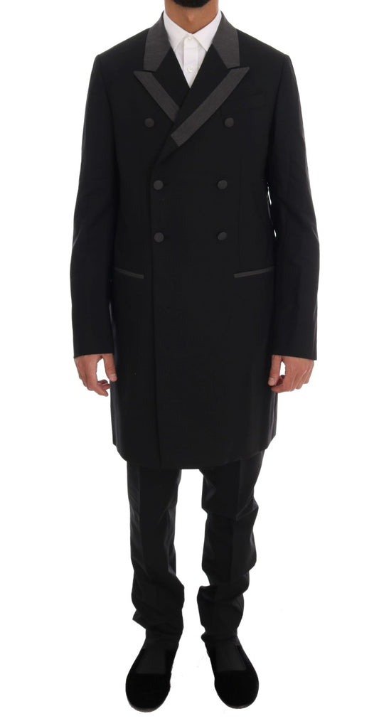 Elegant Black Double Breasted Wool Suit