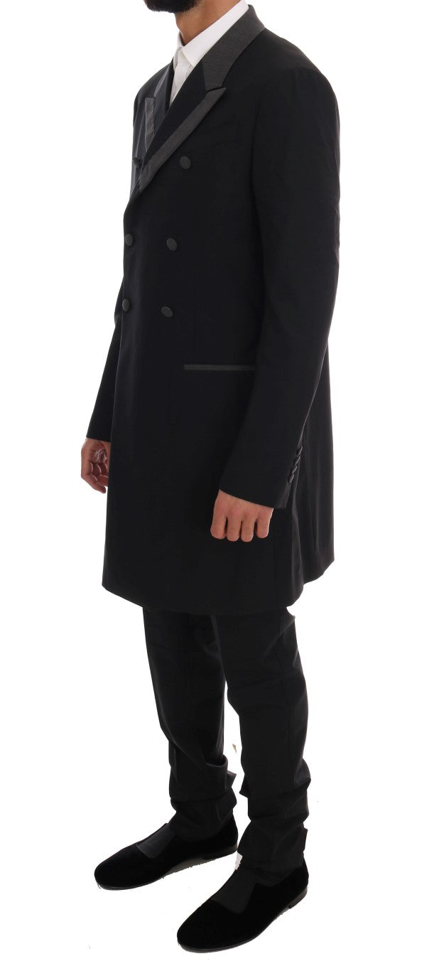 Elegant Black Double Breasted Wool Suit