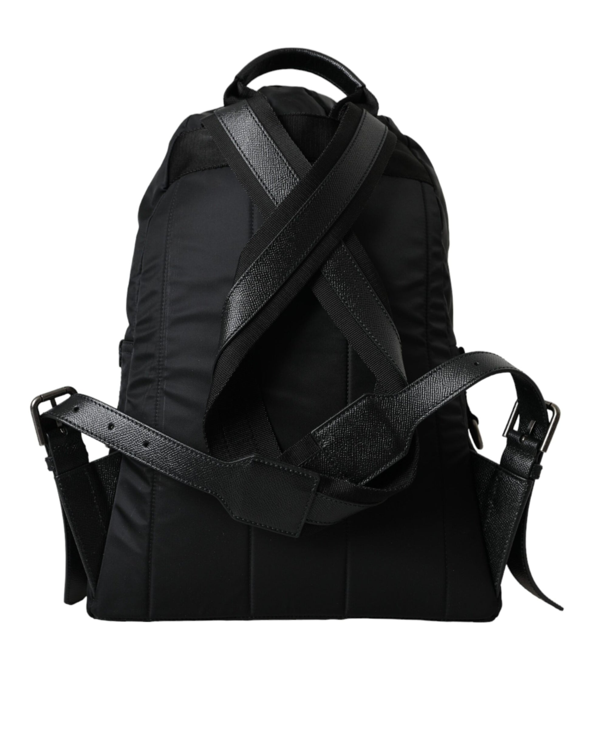 Black Nylon Crown Embellished Backpack Bag