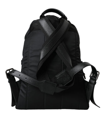 Black Nylon Crown Embellished Backpack Bag