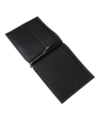 Black Leather Bifold Logo Plaque Card Holder Wallet