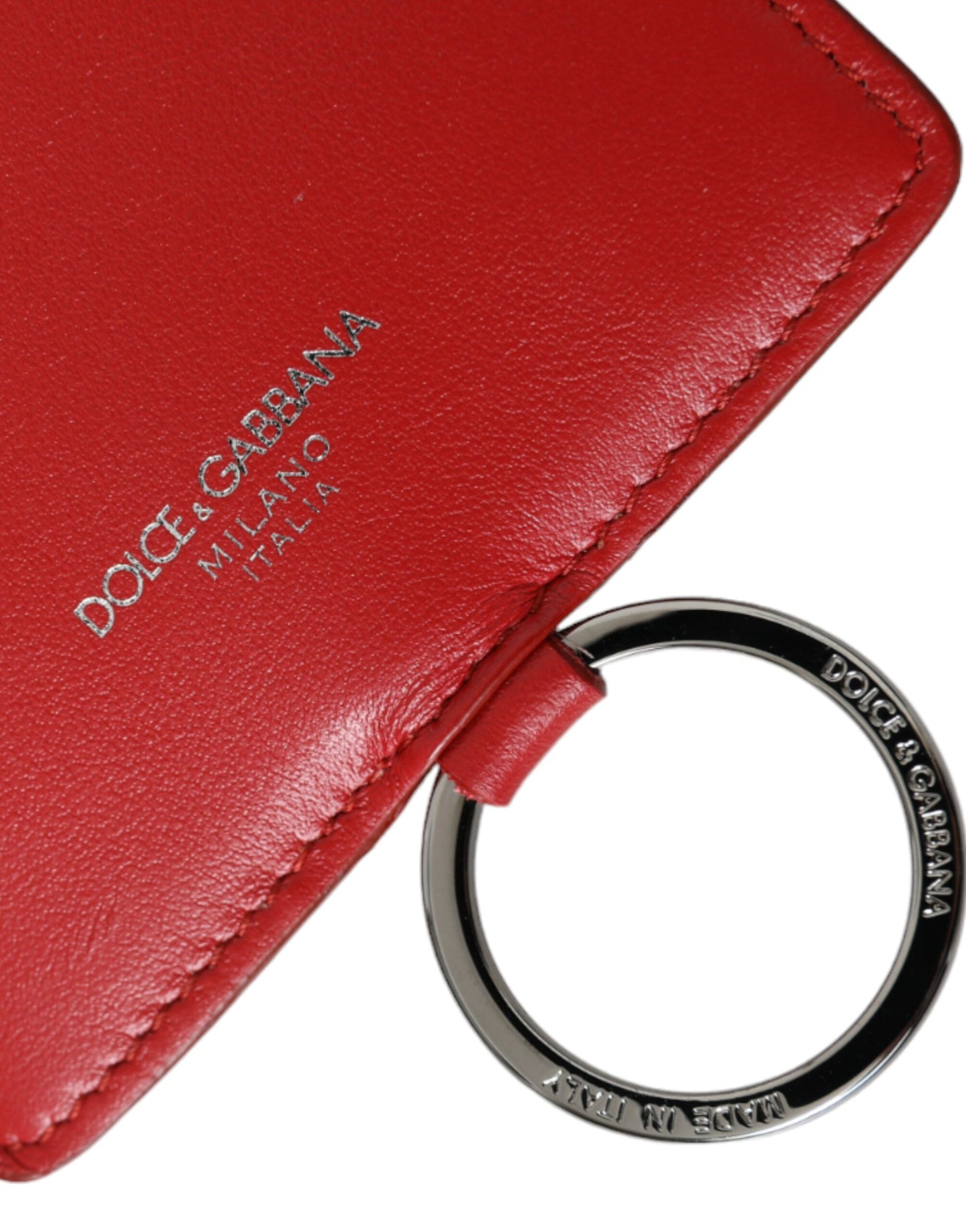 Red Calfskin Leather Lanyard Logo Card Holder Wallet