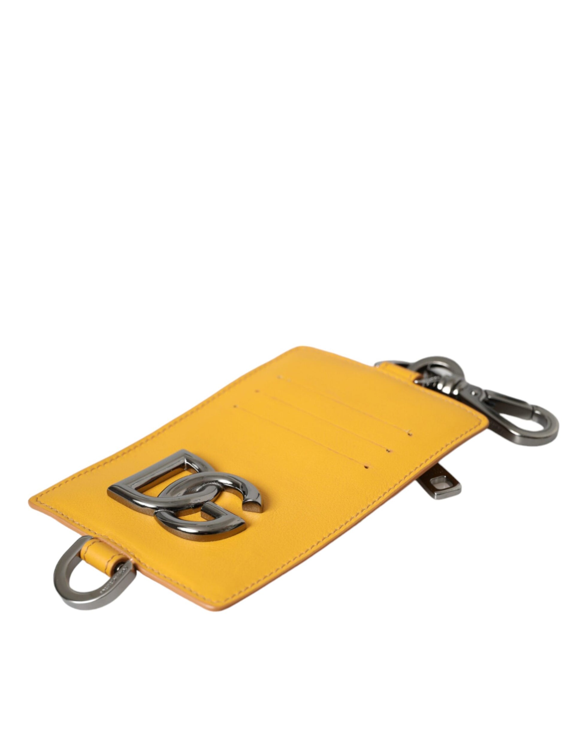 Orange Calf Leather Credit Card Holder Clip On Wallet