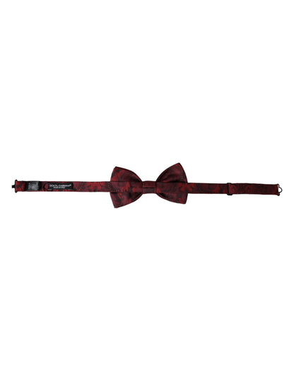 Red Silk Floral Adjustable Neck Men Bow Tie