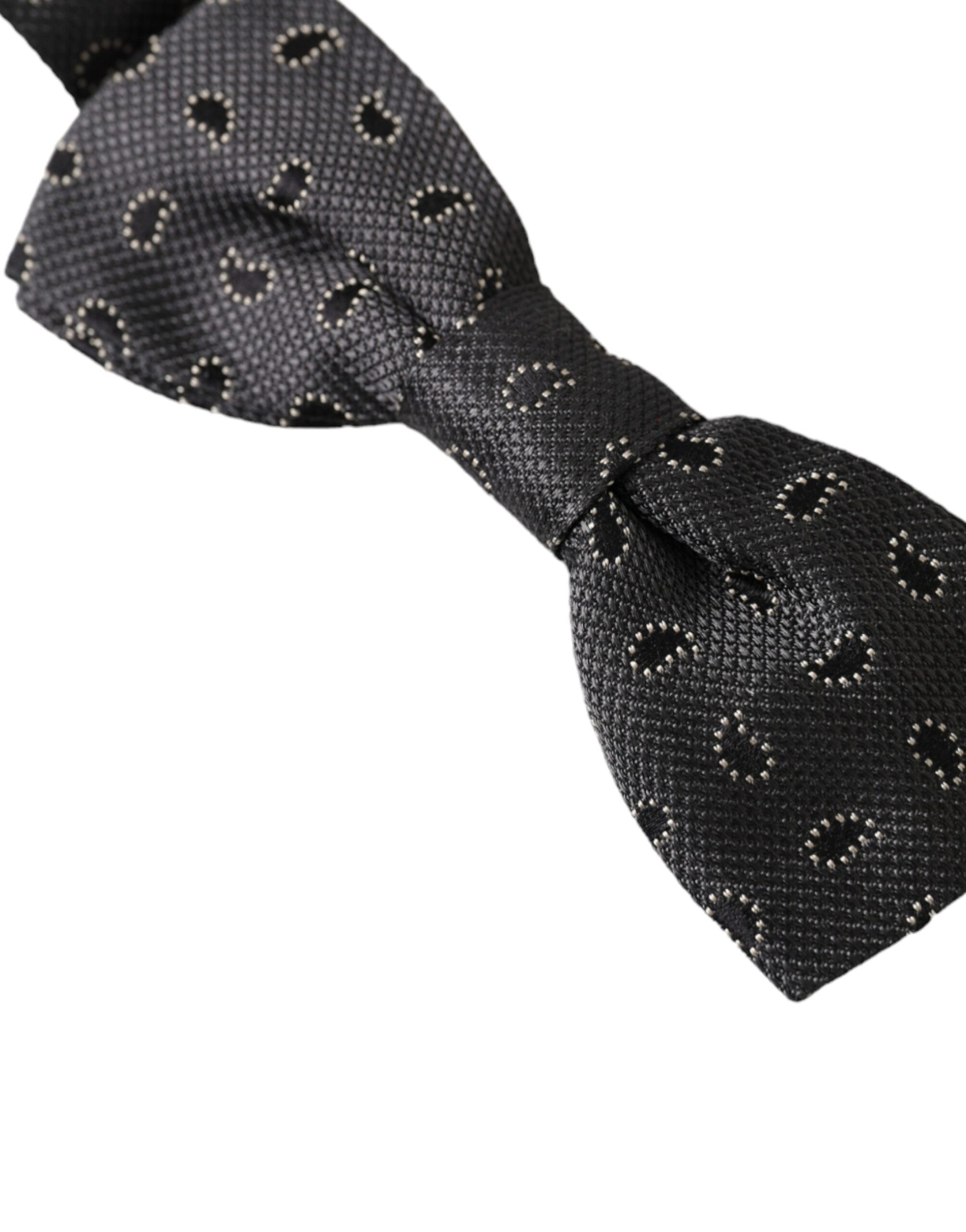 Black Silk Patterned Adjustable Neck Men Bow Tie