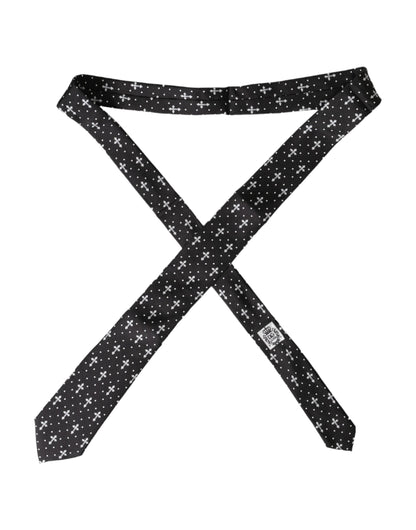 Black White Cross Silk Adjustable Tie