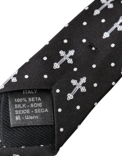 Black White Cross Silk Adjustable Tie