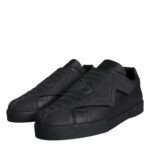 Black Leather Slip On Low Top Sneakers Shoes