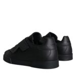 Black Leather Slip On Low Top Sneakers Shoes