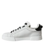 White Black Leather Low Top Sneakers Men Shoes