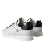 White Black Leather Low Top Sneakers Men Shoes