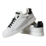 White Black Leather Low Top Sneakers Men Shoes