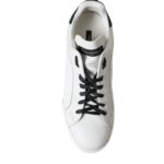 White Black Leather Low Top Sneakers Men Shoes