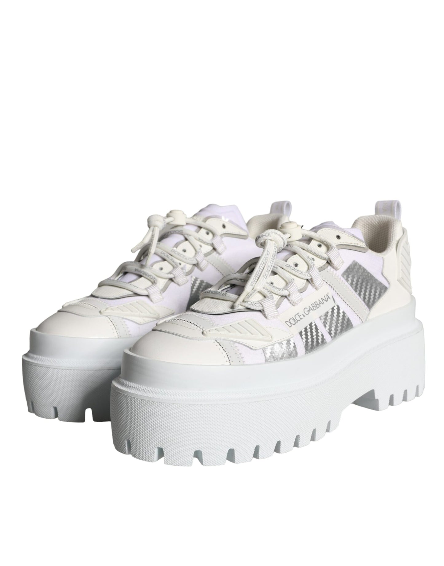 White Silver Chunky Platform Sneakers Shoes