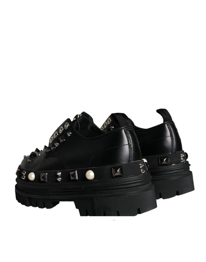 Black Trekking Studded Derby Sneakers Shoes