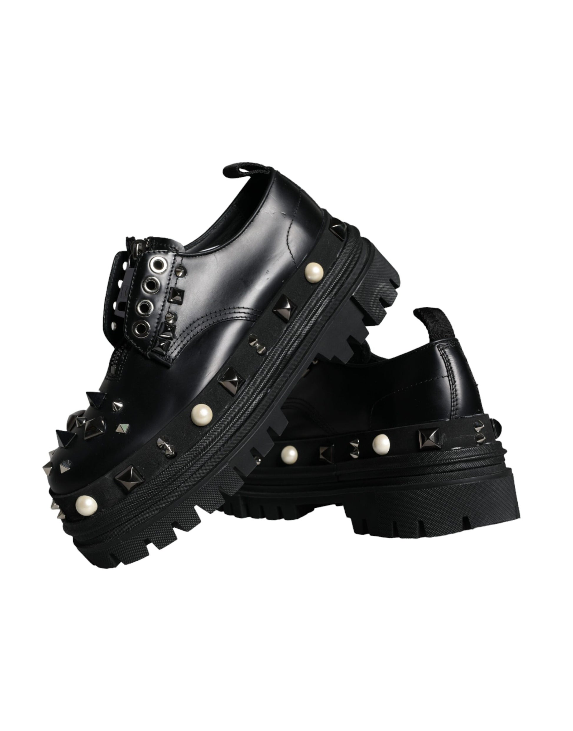 Black Trekking Studded Derby Sneakers Shoes