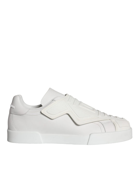 White Leather Slip On Low Top Sneakers Shoes