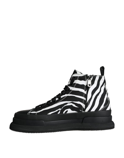 Black White Zebra High Top Men Sneaker Shoes