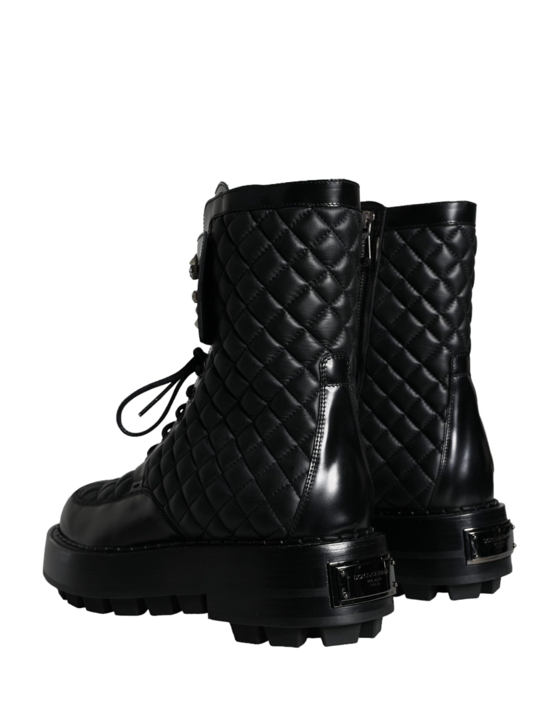 Black Quilted Crystal DG Logo Men Boots Shoes