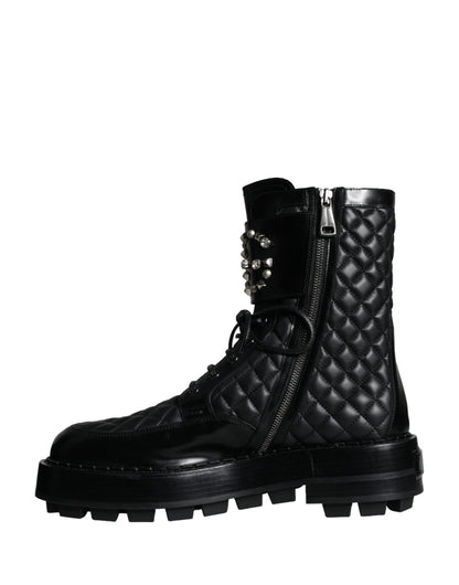 Black Quilted Crystal DG Logo Men Boots Shoes