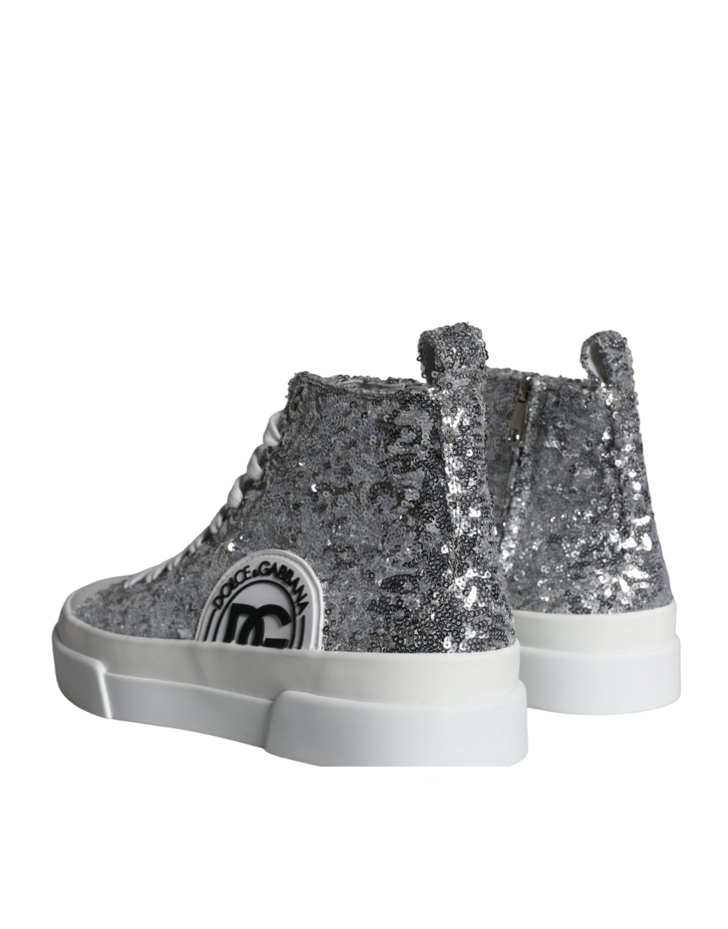 Silver White Sequined High Top Sneakers Shoes