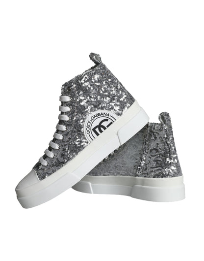 Silver White Sequined High Top Sneakers Shoes