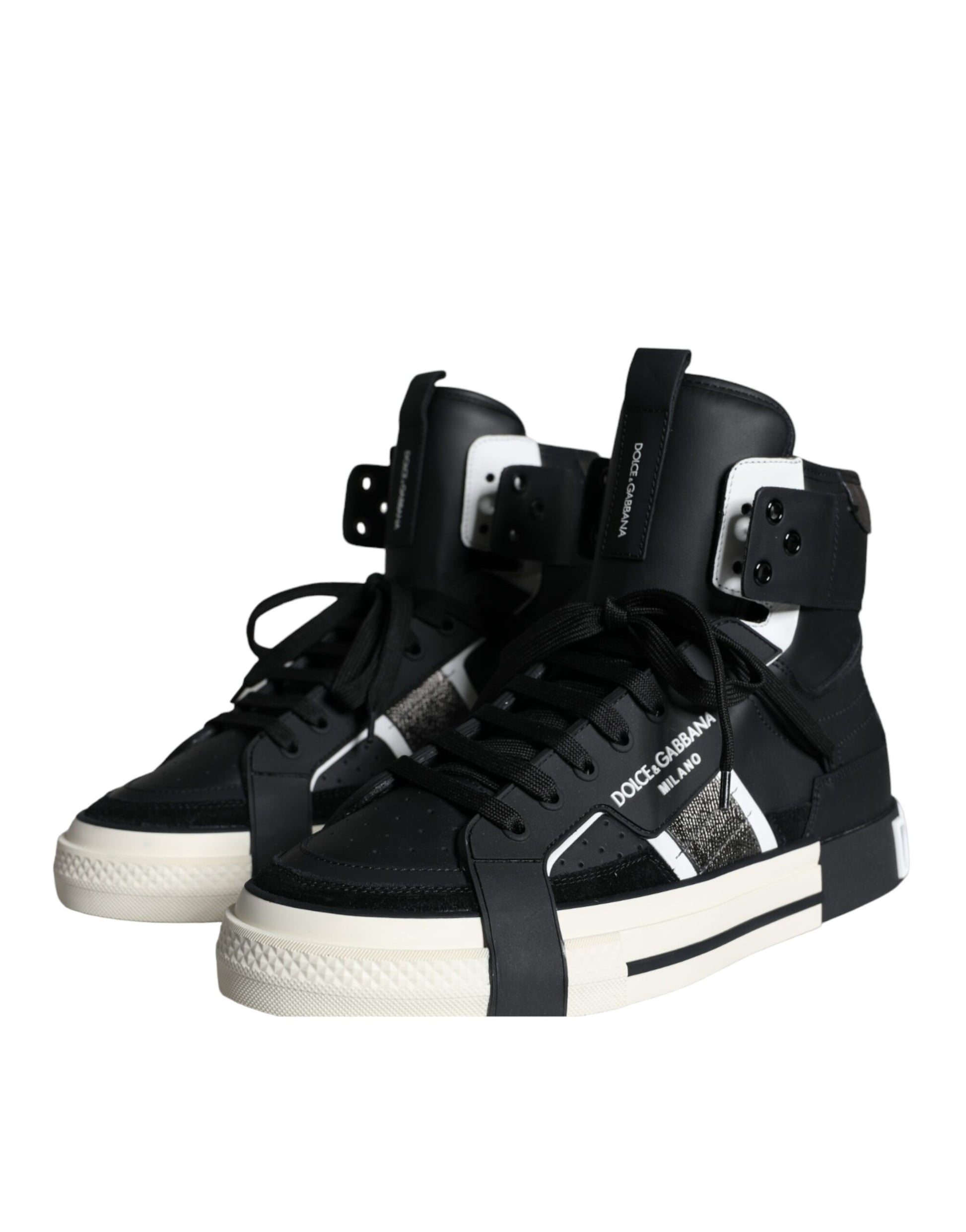 Black White Lace Up High Top Sneakers Shoes