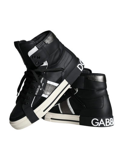 Black White Lace Up High Top Sneakers Shoes