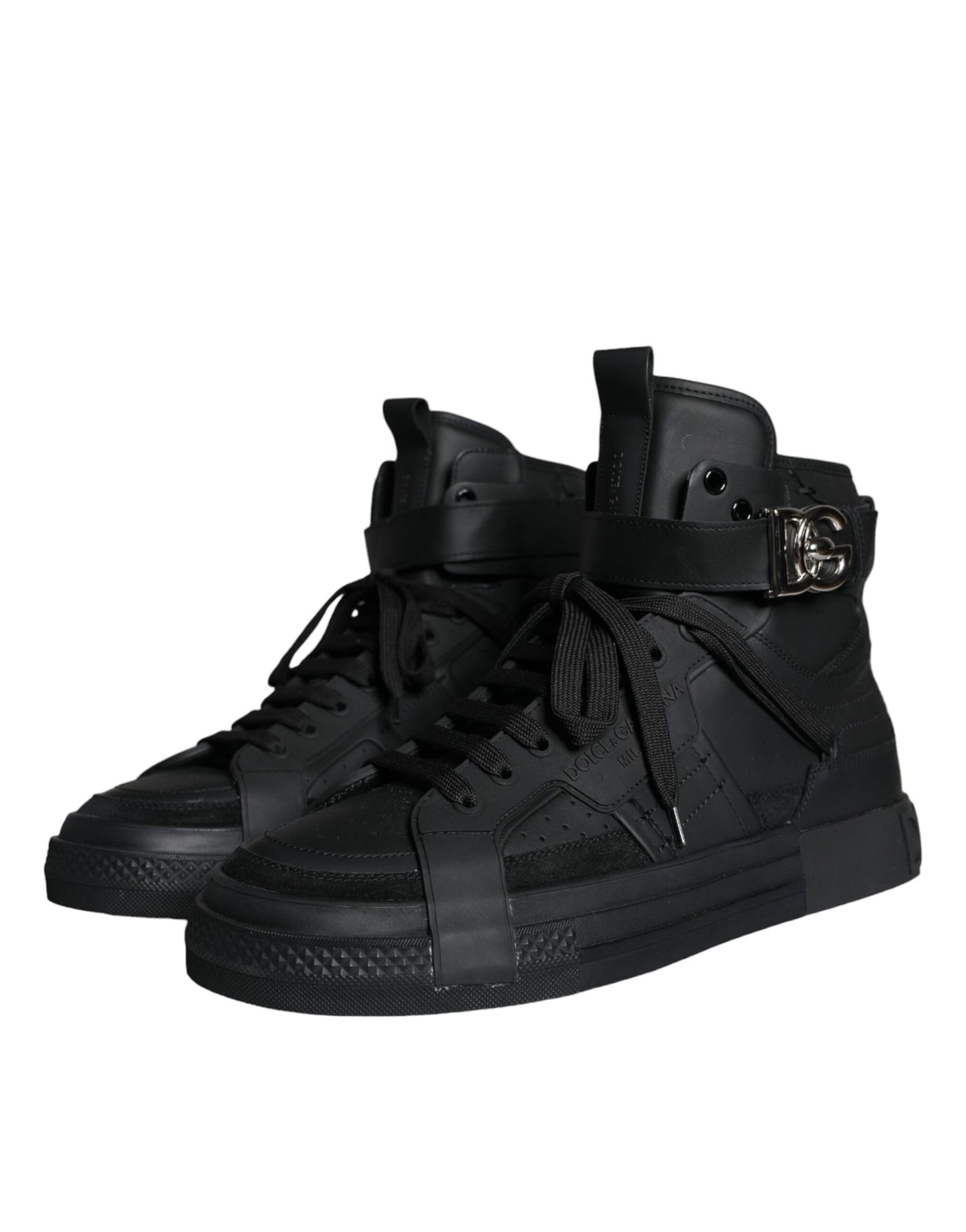 Black Leather High Top Logo Sneakers Shoes