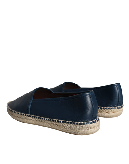 Blue Leather Leather Espadrille Flats Shoes